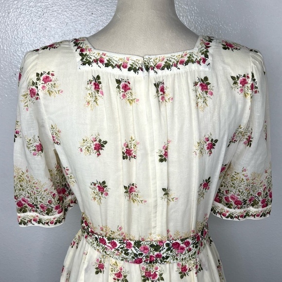 VINTAGE 1970s Madame Rei Floral Midi Button Front Shirt Dress Tie Waist Calico - Picture 8 of 14